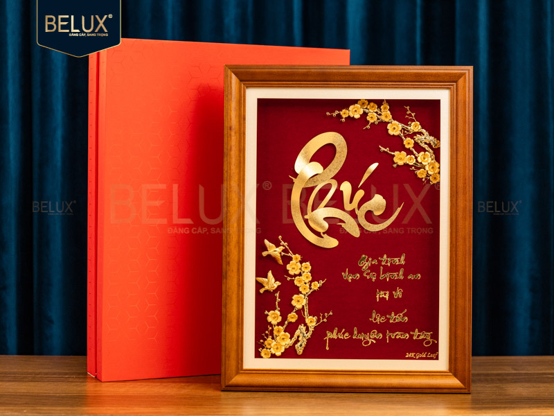 Tranh Chữ Phúc Thư Pháp Dát Vàng 24k- 40x30cm